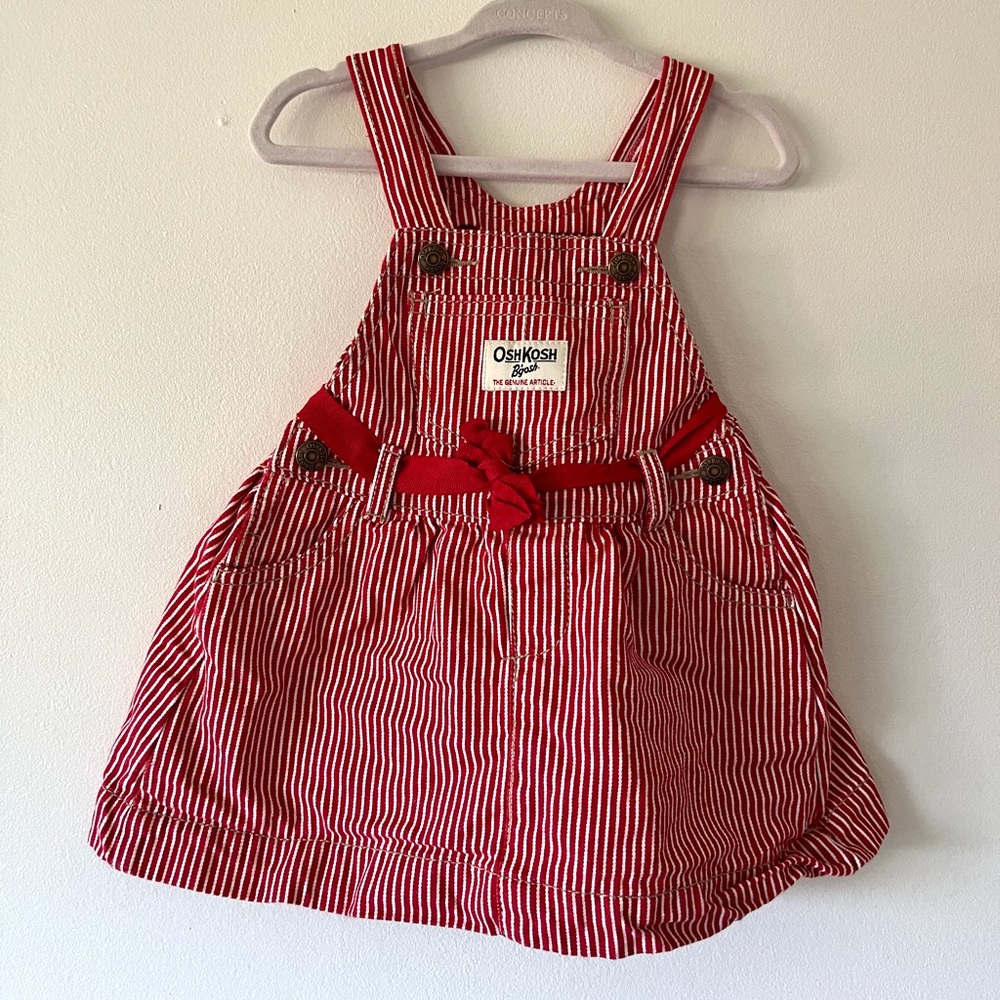 Vintage Osh Kosh B’gosh overall dress red pinstripe
